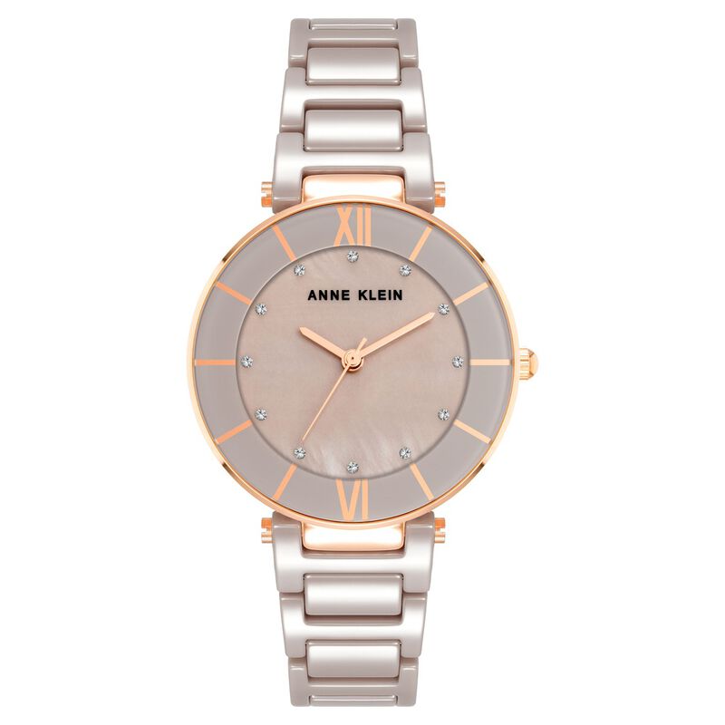 Anne Klein Quartz Analog Brown Round Dial Rose Gold Ceramic Strap Watch For Women