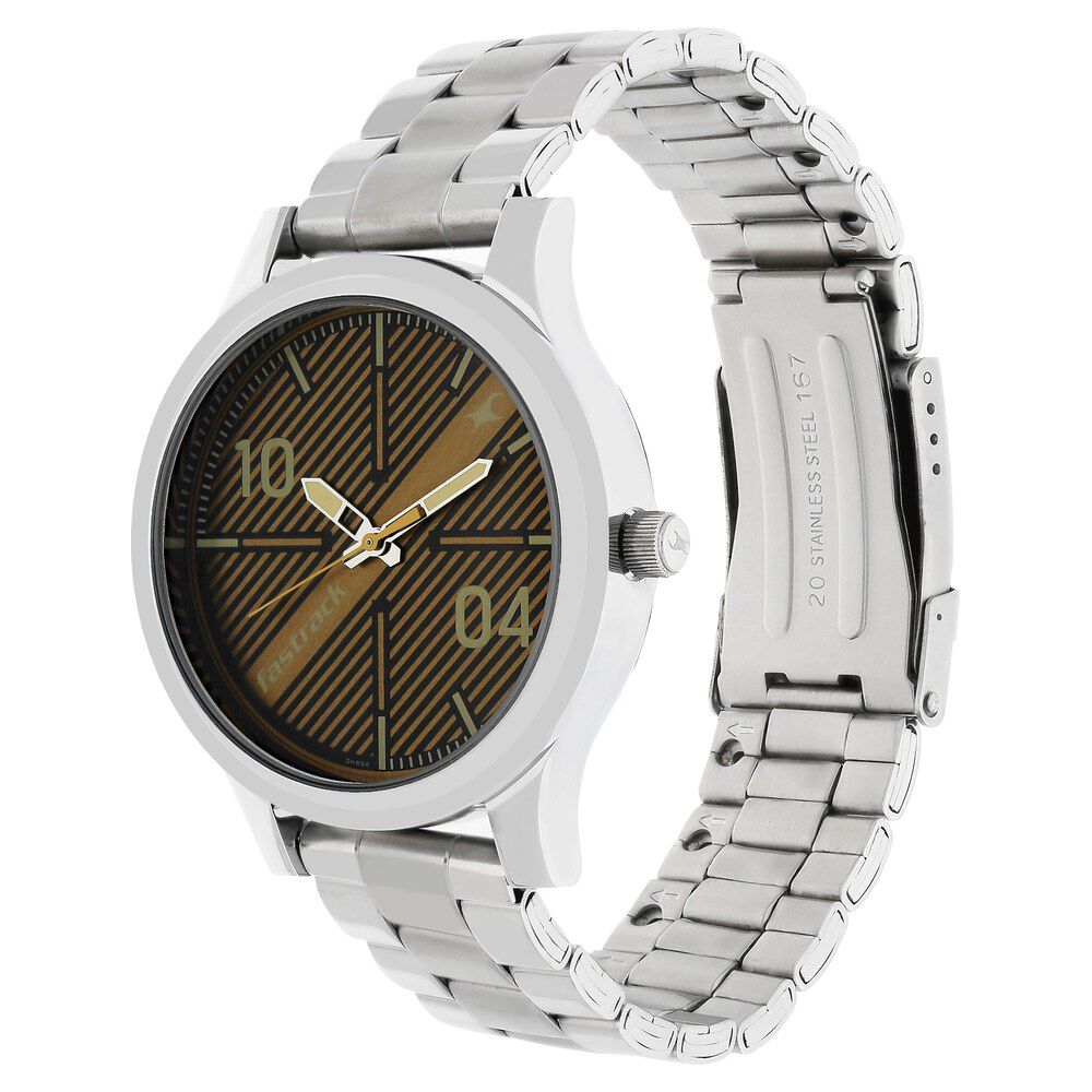 Buy Online Fastrack Fundamentals Quartz Analog Brown Dial Stainless Steel Strap Watch for Guys np38051sm02 Titan