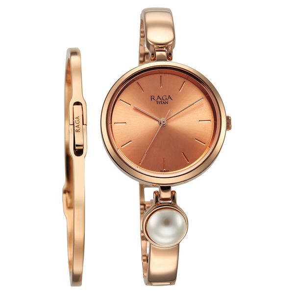 Titan Raga Power Pearls Quartz Analog Rose Gold Dial Metal Strap with pearl Watch for Women - image number 0