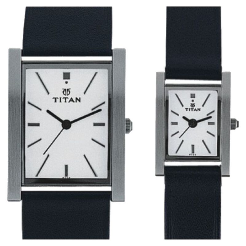 Titan Quartz Analog White Dial Watch for Couple