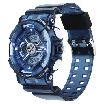 Sonata SF Spectra Quartz Digital Blue Dial Translucent Blue PU Strap Watch For Men
