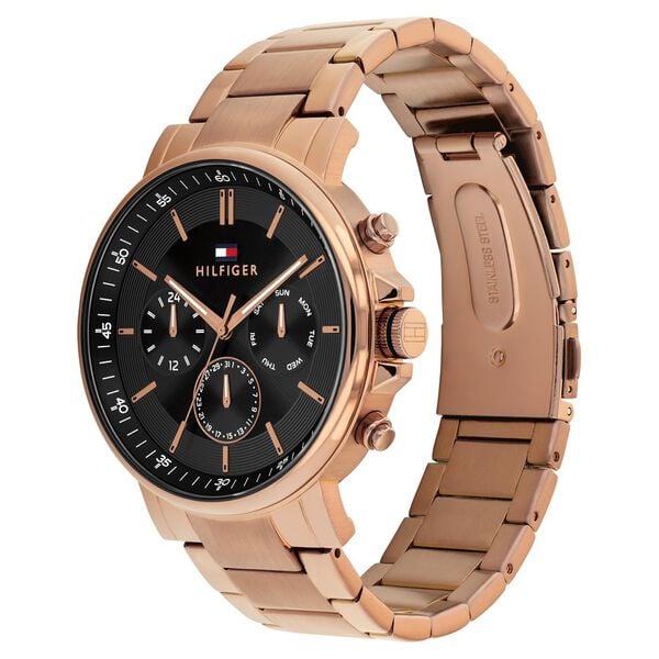 Tommy Hilfiger Quartz Multifunction Black Dial Brown Stainless Steel Strap Watch For Men - image number 1