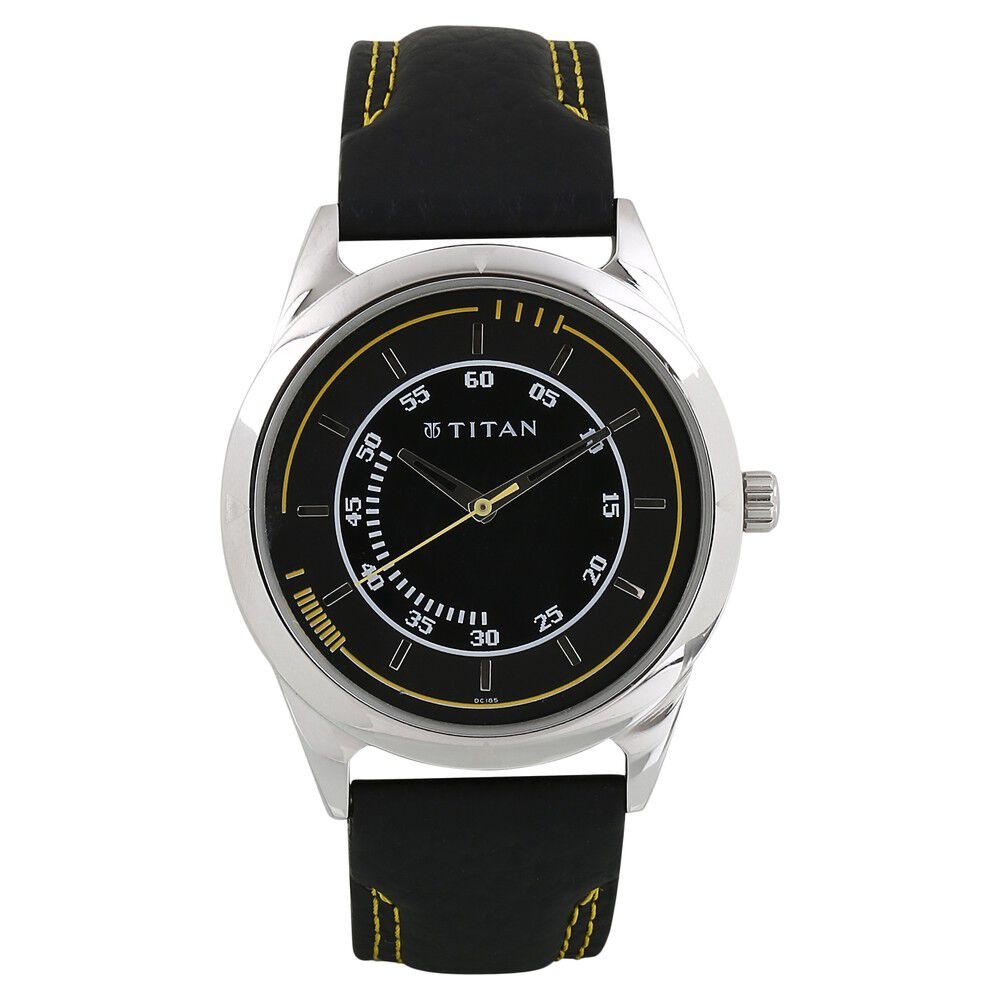 Buy Online Titan Quartz Analog Black Dial Leather Strap Watch for