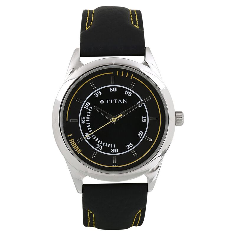 Titan Quartz Analog Black Dial Leather Strap Watch for Men