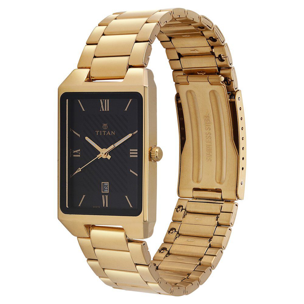 Buy Online Titan Quartz Analog with Date Black Dial Stainless Steel Strap Watch for Men 1777ym01 Titan