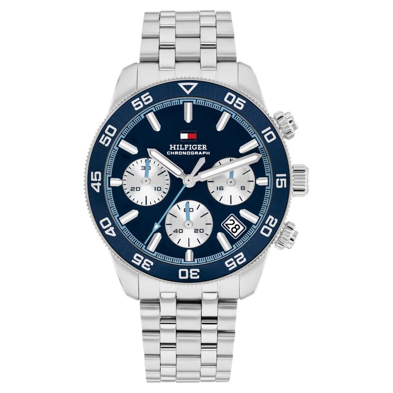 Tommy Hilfiger Quartz Chronograph Blue Dial Silver Stainless Steel Strap Watch For Men