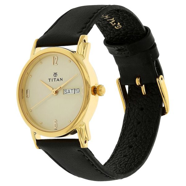 Titan Karishma Champagne Dial Analog with Day and Date Leather Strap watch for Men - image number 1