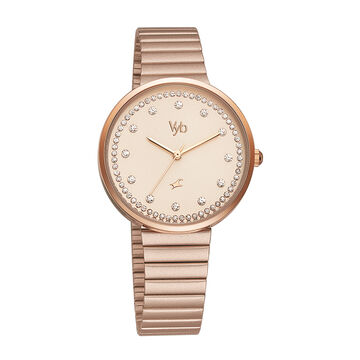 Fastrack Vyb Mirage Quartz Analog Rose Gold Dial Stainless Steel Strap Watch for Girls