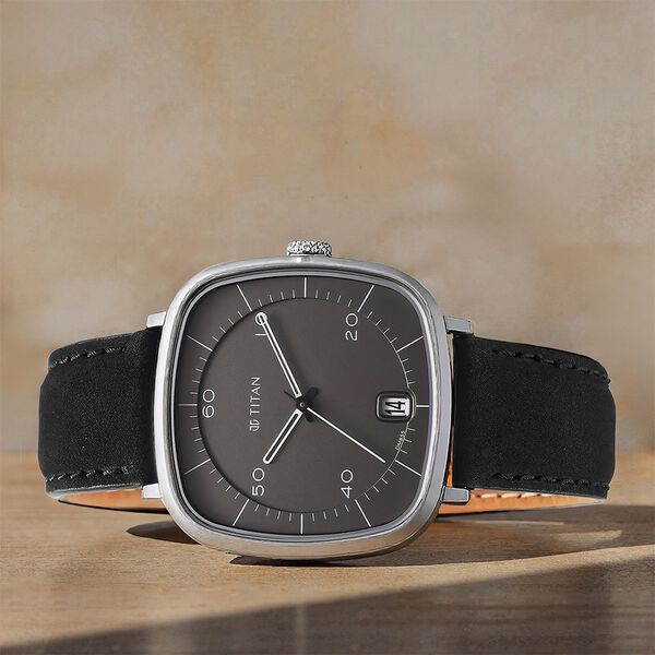 Titan Neo Curve Quartz Analog with Date Anthracite Dial Black Leather Strap Watch for Men - image number 0