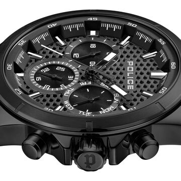 Police Quartz Multifunction Black Dial Black Stainless Steel Strap Watch For Men