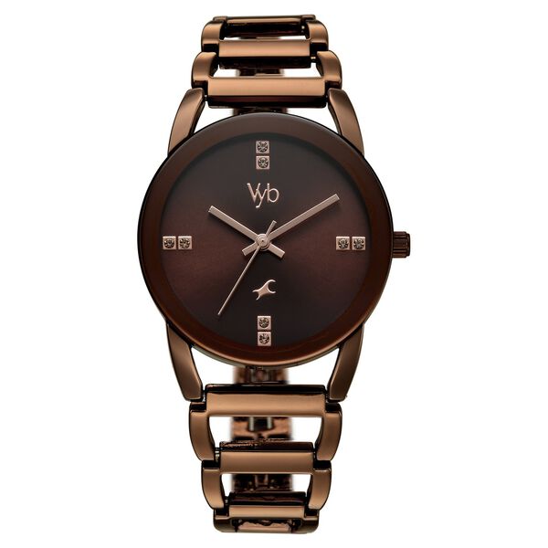 Vyb Striker By Fastrack Quartz Analog Brown Dial Brown Metal Strap Watch For Girls - image number 0