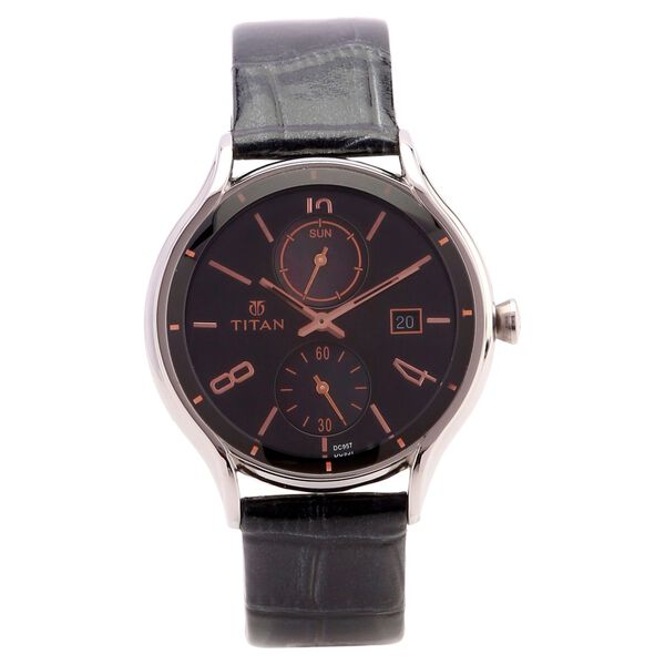 Titan Quartz Analog with Date Black Dial Leather Strap Watch for Women - image number 0