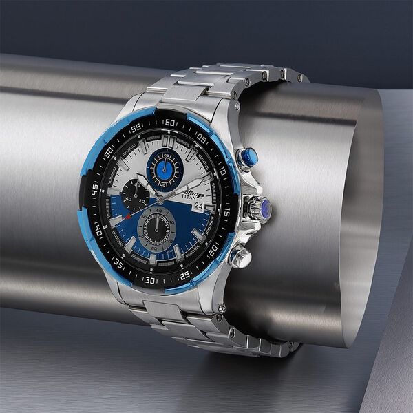 Titan Octane Quartz Chronograph Blue Dial Stainless Steel Strap Watch For Men - image number 0