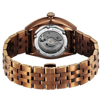 Titan Stellar Cupola Automatic Analog with Sun Moon Phase and Gray Dial IP Bronze Stainless Steel Strap Watch for Men