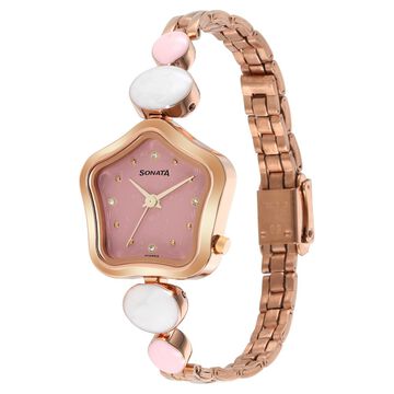 Sonata Utsav Pink Dial Rose Gold Bi Metal Strap Watch for Women