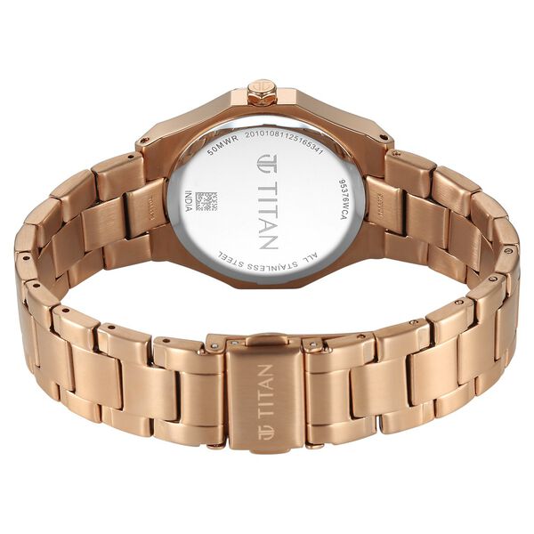 Titan  Purple Time Deluxe Quartz Analog Brown Dial Rose Gold Metal Strap Watch For Women - image number 5