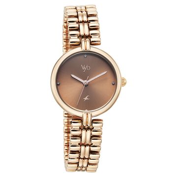 Vyb Charmer By Fastrack Quartz Analog Brown Dial Rose Gold Metal Strap Watch For Girls