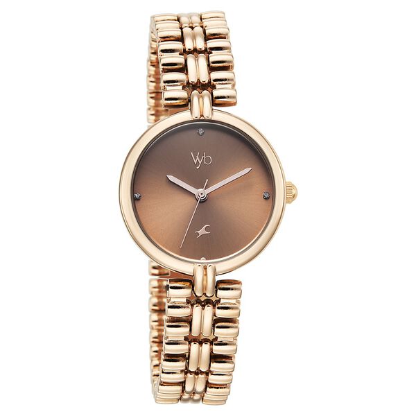 Vyb Charmer By Fastrack Quartz Analog Brown Dial Rose Gold Metal Strap Watch For Girls - image number 1