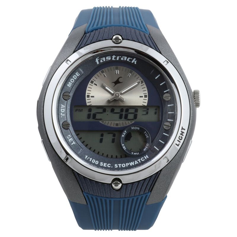 Fastrack Quartz Analog Digital Blue Dial Plastic Strap Watch for Guys