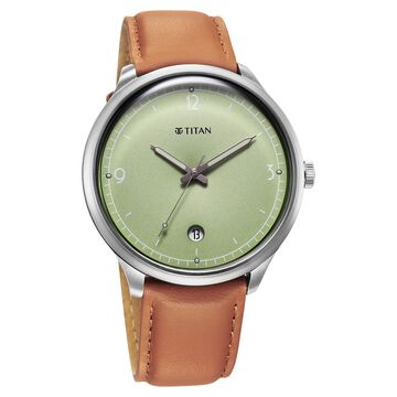 Titan Timeless Treasures Quartz Analog with Date Green Dial With Brown Color Leather Strap Watch For Men