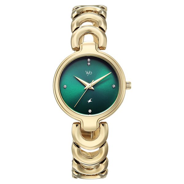 Vyb Successor By Fastrack Quartz Analog Green Dial Golden Metal Strap Watch For Girls - image number 0