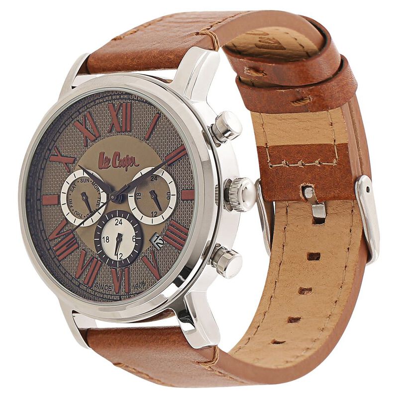 Lee Cooper Quartz Multifunction Brown Dial Leather Strap Watch for Men - image number 1