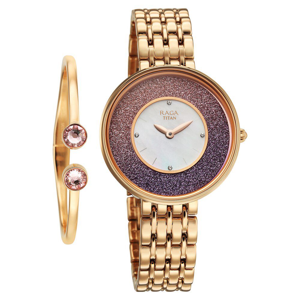 Titan Raga Glimmers Quartz Analog Mother of Pearl Dial Rose Gold Metal Strap Watch For Women-picture-16