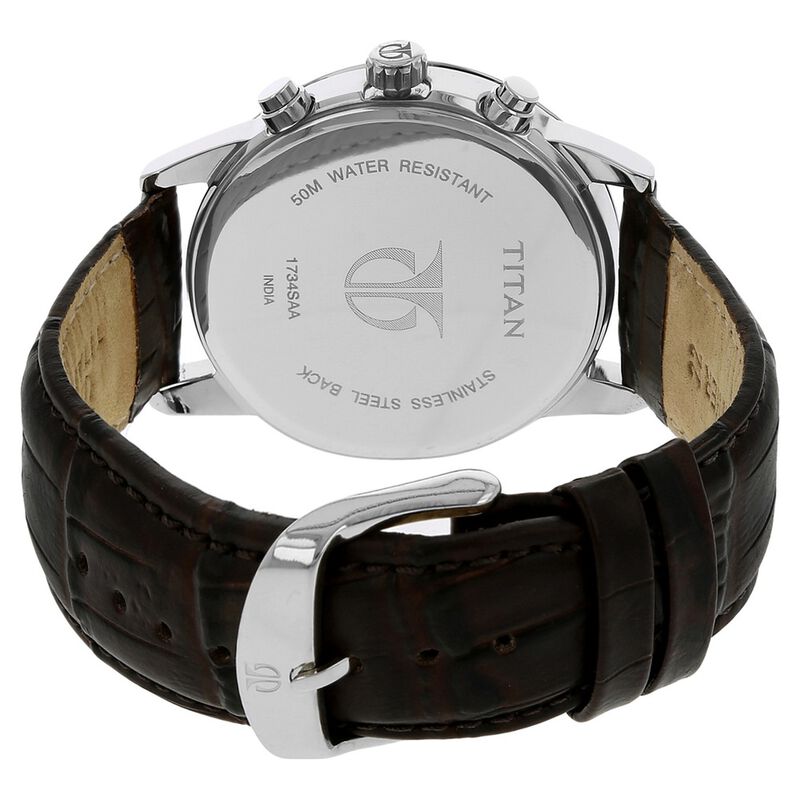 Titan Quartz Multifunction Silver Dial Leather Strap Watch for Men - image number 3