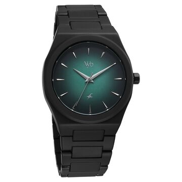 Vyb Quest By Fastrack Quartz Analog Green Gradient Dial Metal Strap Watch For Guys