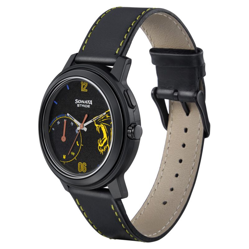 Sonata CSK Hybrid Smartwatch Black Dial Leather Strap Unisex Watch - image number 1