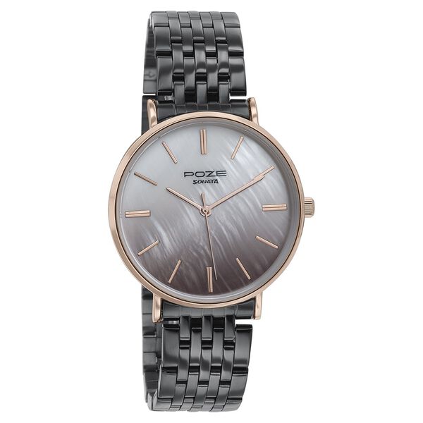 Sonata Poze Quartz Analog Mother Of Pearl Dial Grey Color Stainless Steel Strap Watch For Women - image number 2