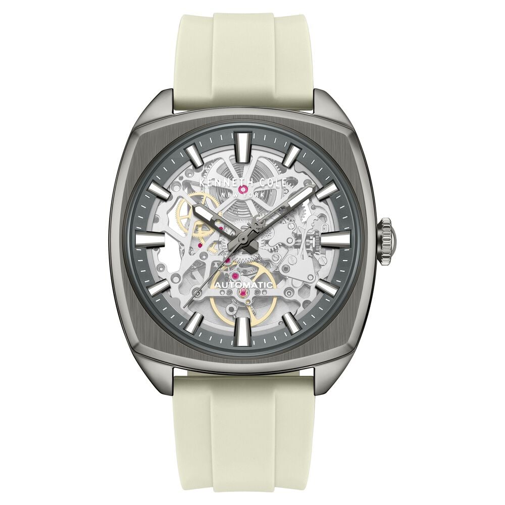 Kenneth Cole Automatic Grey Dial Orange Silicone Strap Watch For Men-image-10