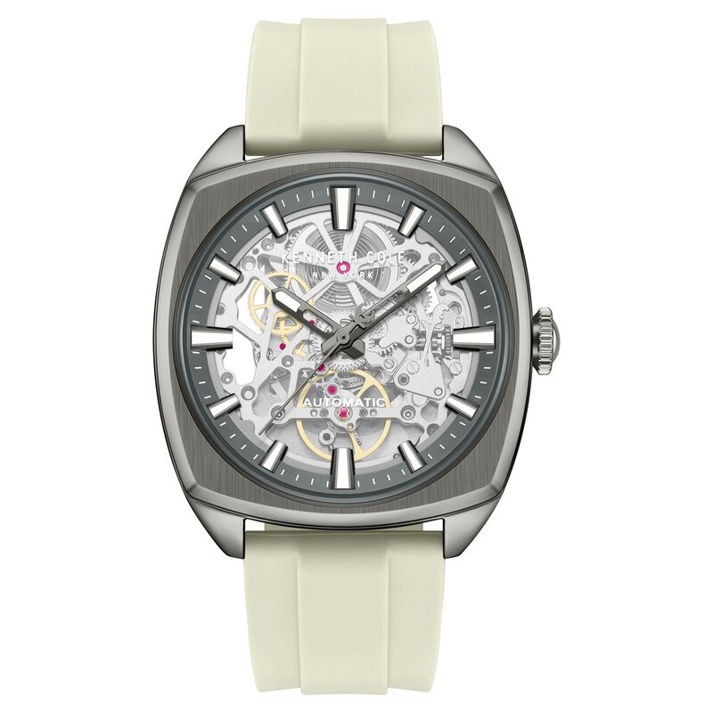 Kenneth Cole Automatic Grey Dial Orange Silicone Strap Watch For Men