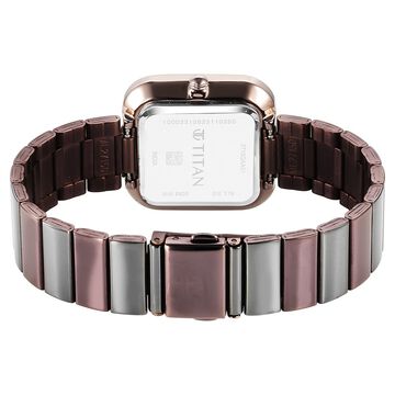 Titan Purple Stackables Quartz Analog Black Dial Two Toned Stainless Steel Strap Watch For Women