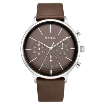 Titan Quartz Multifunction Brown Dial Leather Strap Watch for Men