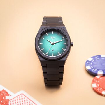 Vyb Quest By Fastrack Quartz Analog Green Gradient Dial Metal Strap Watch For Guys