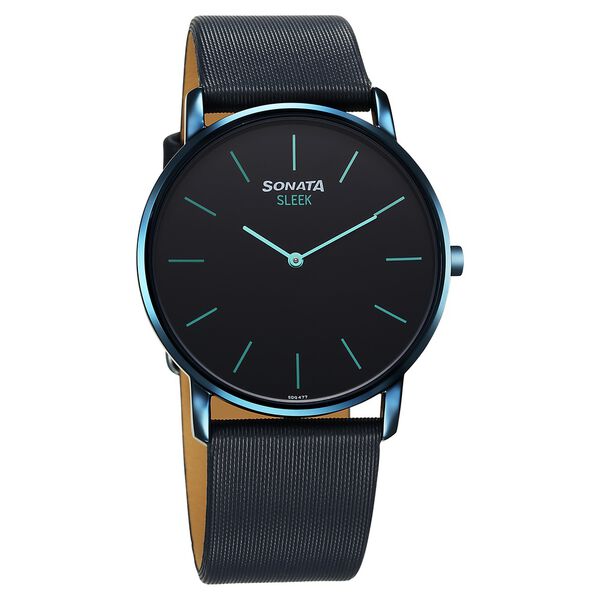 Sonata Sleek Quartz Analog Blue Dial Blue Leather Strap Watch For Men - image number 0