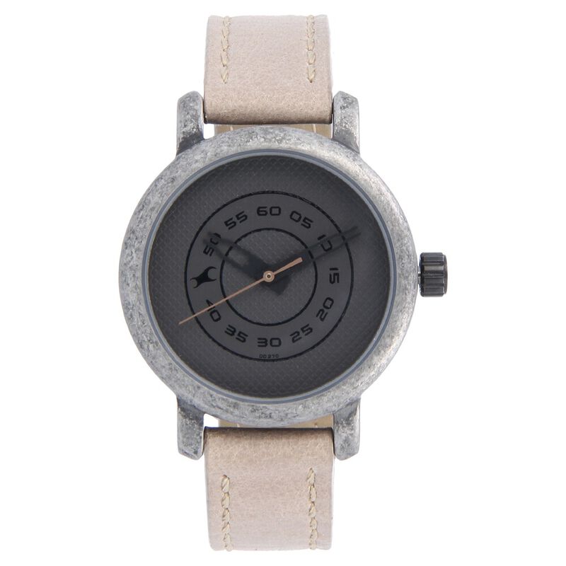Fastrack Quartz Analog Grey Dial Leather Strap Watch for Girls