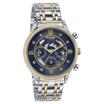 Sonata Wedding Edit Quartz Multifunction Blue Dial Stainless Steel Strap Watch For Men