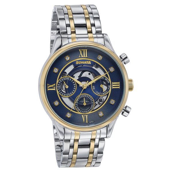 Sonata Wedding Edit Quartz Multifunction Blue Dial Stainless Steel Strap Watch For Men - image number 2