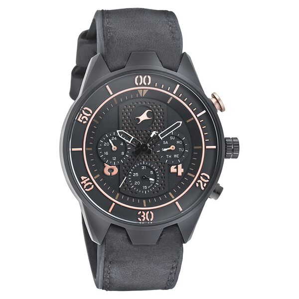 Fastrack All Nighters Quartz Multifunction Black Dial Leather Strap Watch for Guys - image number 1