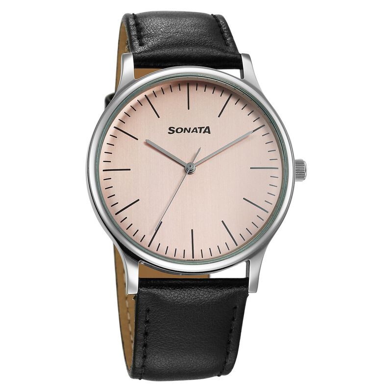 Sonata Aspire Quartz Analog Off White Dial Leather Strap Watch For Men