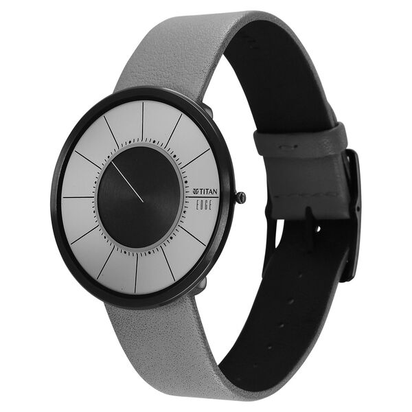 Titan Edge UltraSlim Quartz Analog Grey Dial Grey Leather Strap Watch For Men - image number 2