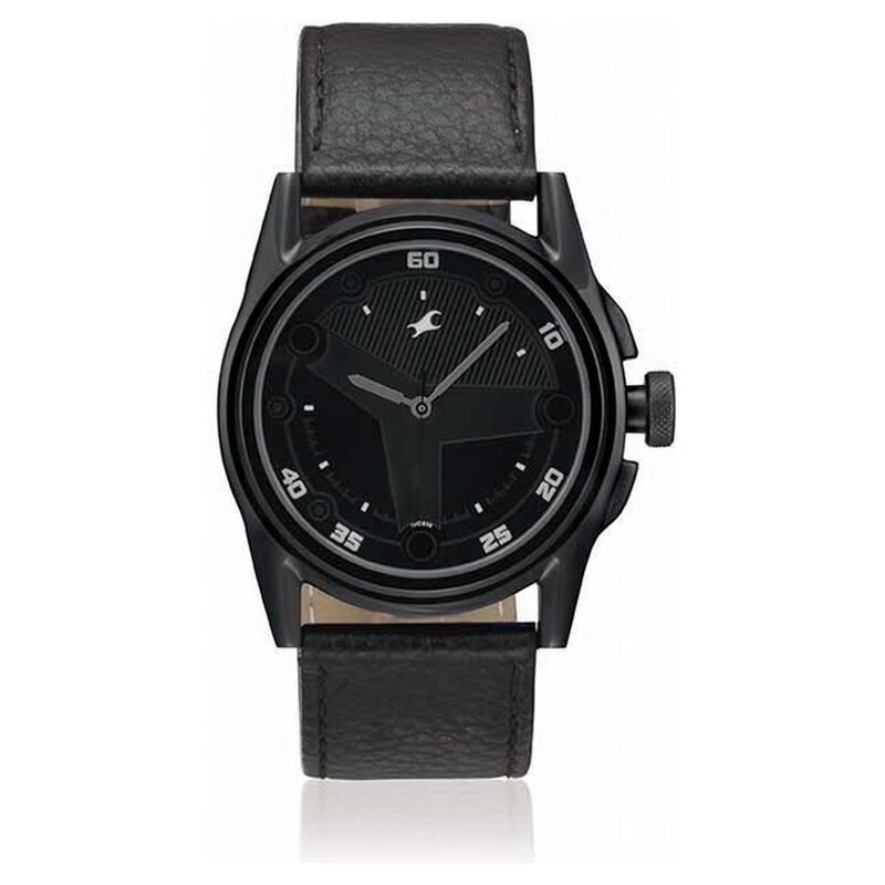 Fastrack Quartz Analog Black Dial Leather Strap Watch for Guys