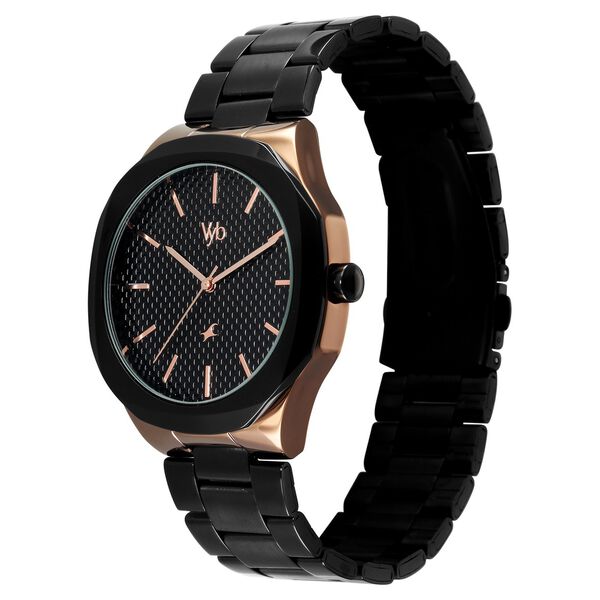 Vyb Challenger By Fastrack Quartz Analog Black Dial Black Stainless Steel Strap Watch For Guys - image number 4