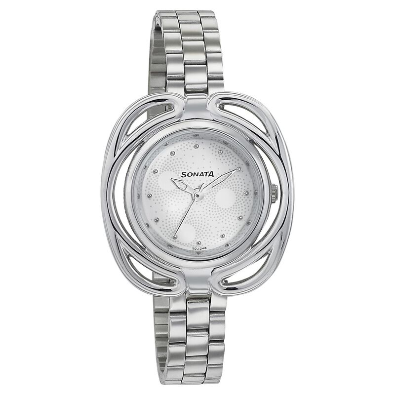 Sonata Quartz Analog White Dial Stainless Steel Strap Watch for Women