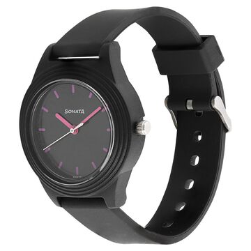 Sonata Colorpop Black Dial Women Watch With Plastic Strap
