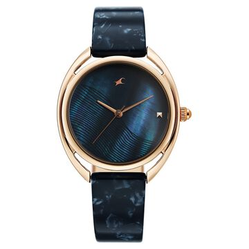 Fastrack Younique Quartz Analog Blue Mother Of Pearl Dial Two Toned Acetate & Metal Strap Watch For Girls
