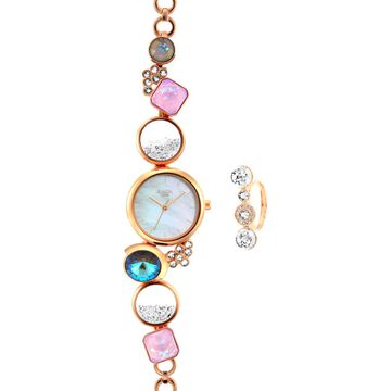 Titan Raga Moments Of Joy Quartz Analog Mother of Pearl Round Dial Rose Gold Metal Strap Watch For Women