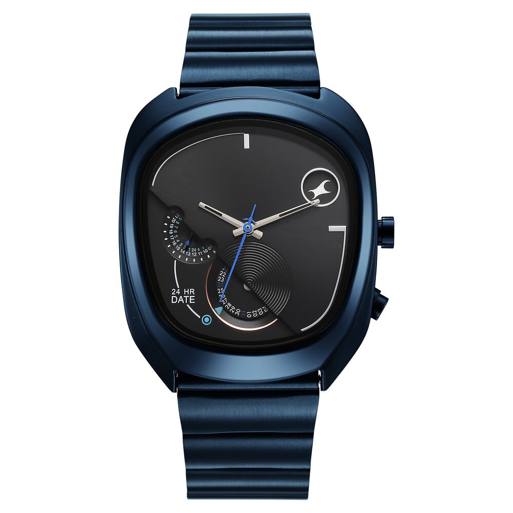 Fastrack UFO Quartz Multifunction Black Dial Blue Stainless Steel Strap Watch For Guys-picture-32
